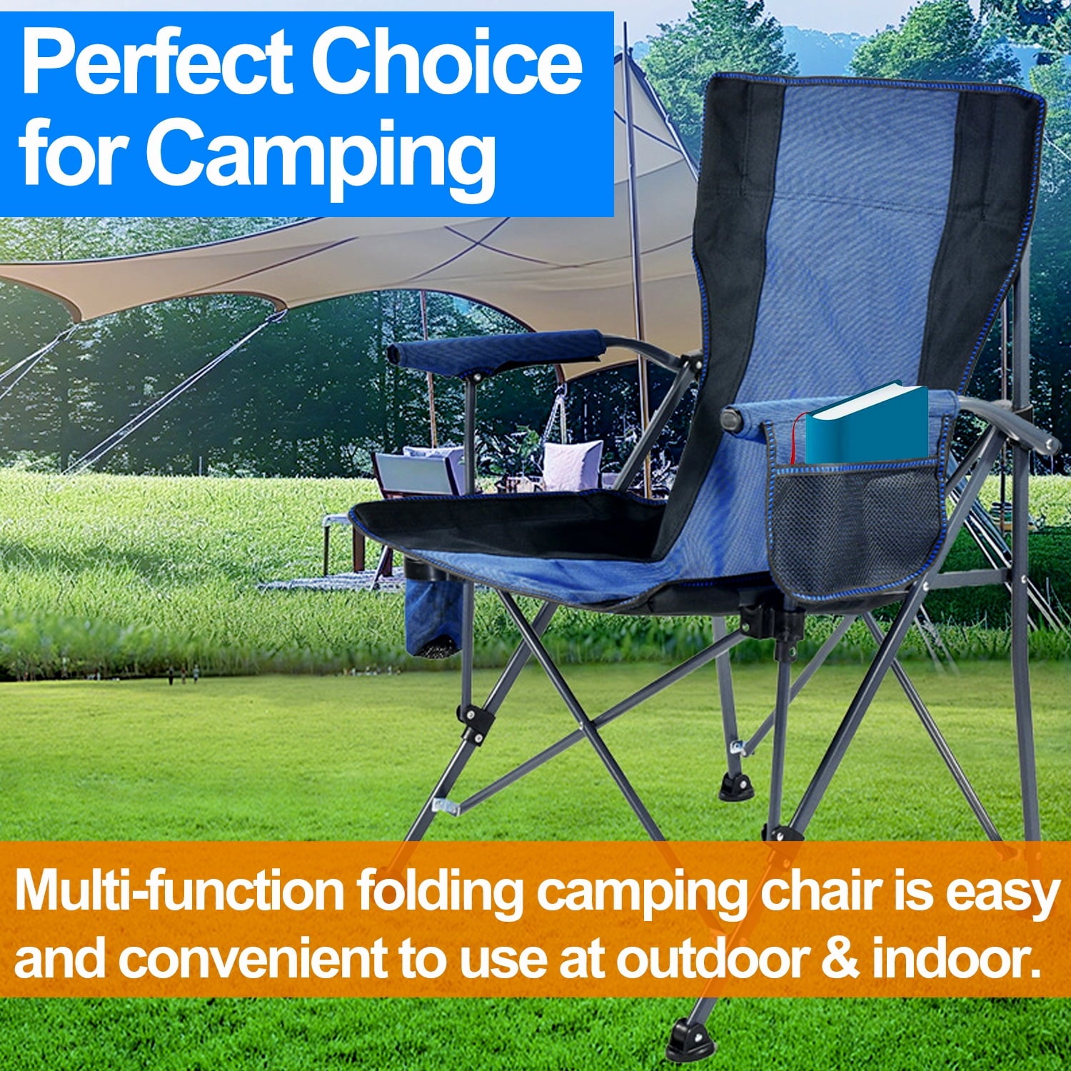 Camping Chairs Clearance for Adults, Portable Folding Lawn Chairs for Outdoor, Dark Blue