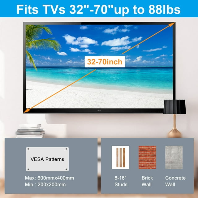 Musment Full Motion TV Wall Mount for 32-75 inch TVs Extension Leveling Hold up to 100lb Max VESA 600x400mm,TV Mounts with 8K HDMI Cable