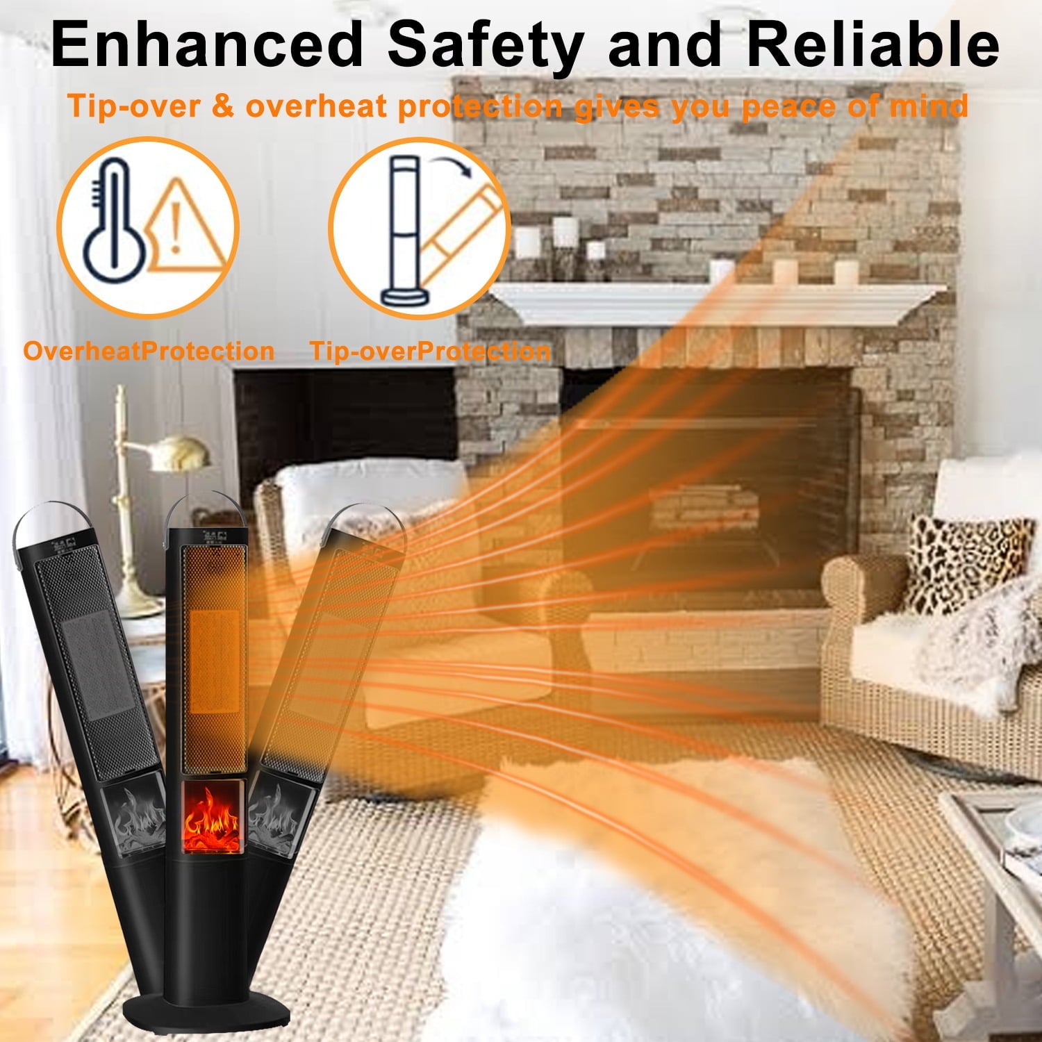 37" 1500W Oscillating Ceramic Tower Space Heater with Remote, Black