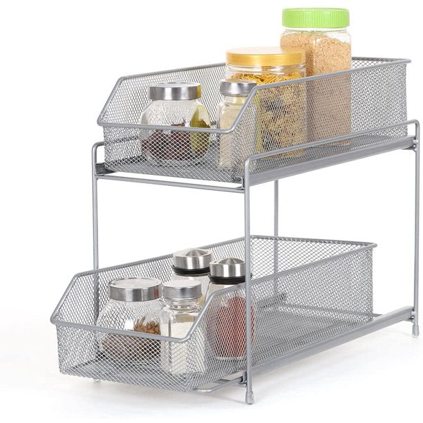 Stackable 2-Tier Under Sink Cabinet Organizer with Sliding Storage Drawer