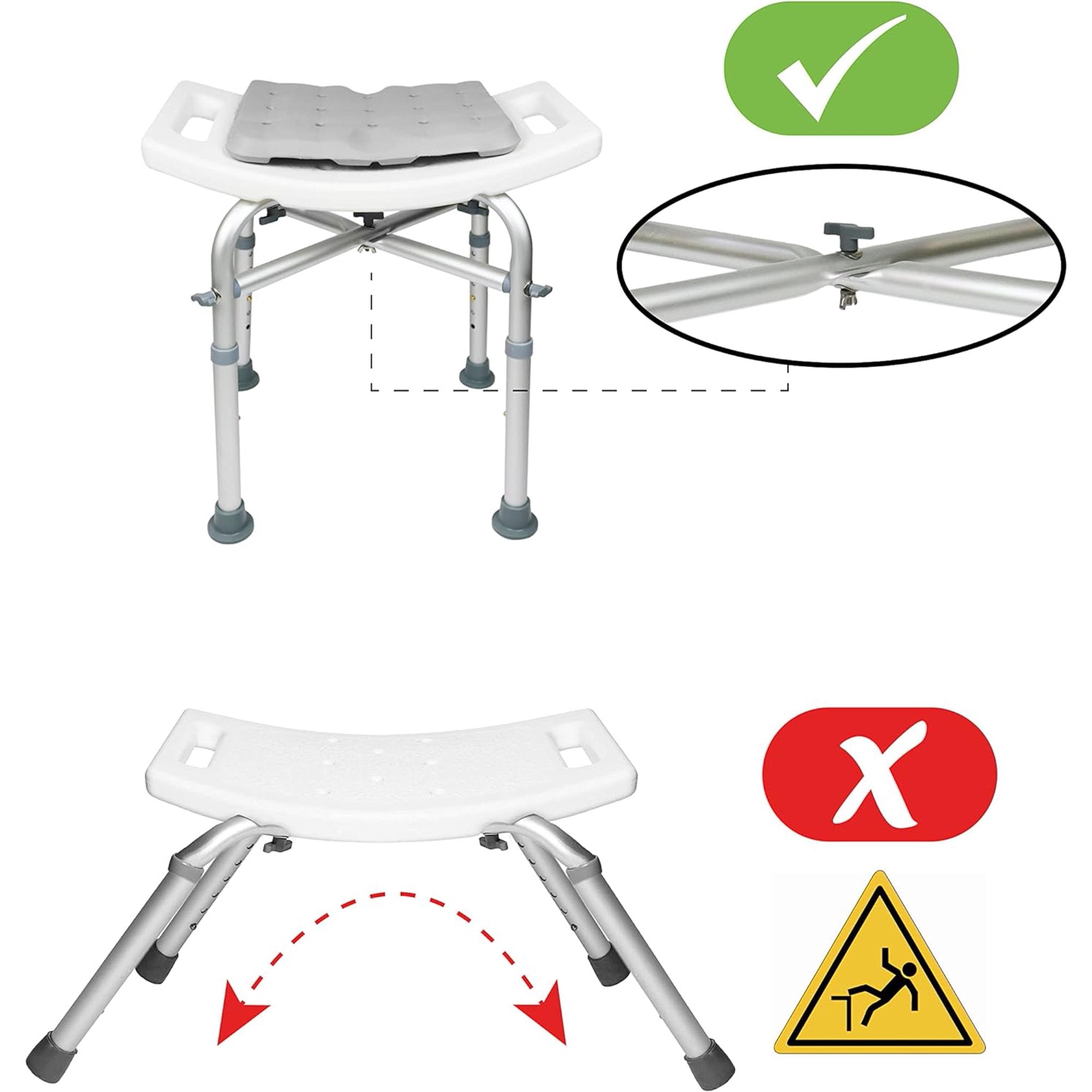 GAZILY Shower Chair Bath Chair with Back & Padded Armrests and Shower Grab Bar, Height Adjustable with Reinforced Crossing Bar , Supports up to 500 lbs., White