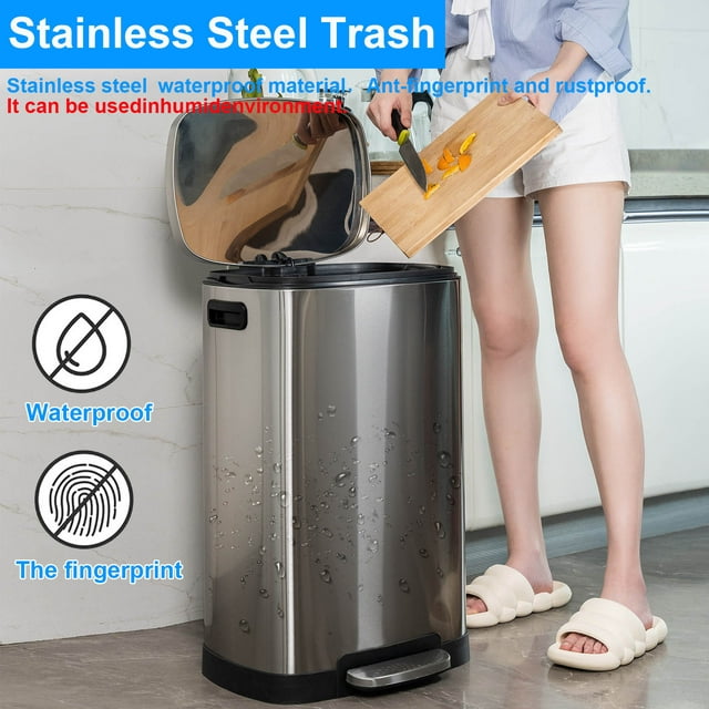 Musment Stainless Steel Trash Can, 3 Piece Combo, 13.2 gal , Two 1.6 gal, Stainless Steel Step On Kitchen and Bathroom Waste Bin