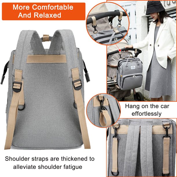 Diaper Bag Backpack,Baby Diaper Bags, A Baby Crib That Can Be Varried on Its Back, Multifunctional Travel Diaper Waterproof Backpack for Baby Boy & Girls, with Baby Carrier,Grey