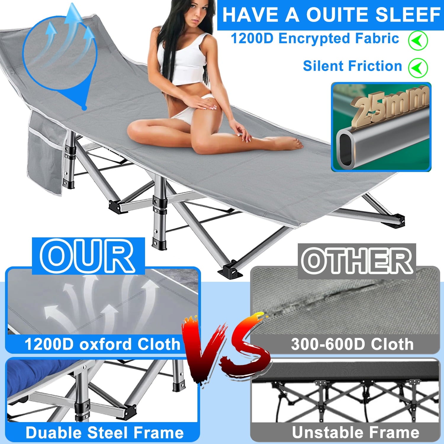 Folding Bed Cot with Pillow, 3.3 Inch 2 Sided Mattress, 75"* 28" Folding Sleeping Cot Guest Bed, Folding Camping Cots with Carry Bag