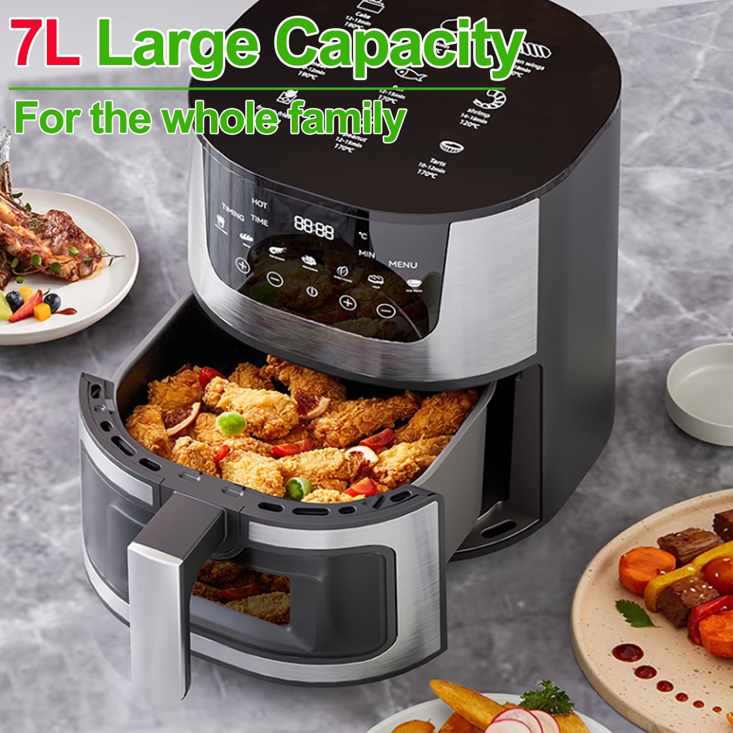 Air Fryer, 7.4 QT Multifunctional Air Fryer Oven, Rotisserie with Viewing Window and Touch Screen