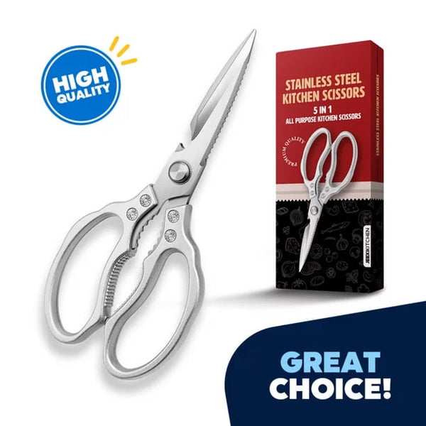 Stainless Steel Kitchen Scissors, Multi-Purpose Forged Kitchen Shears, Heavy Duty Dishwasher Safe Food Scissors, Non Slip Sharp Cooking Scissors for Kitchen, Chicken, Poultry, Fish, Meat, Herbs-Sliver