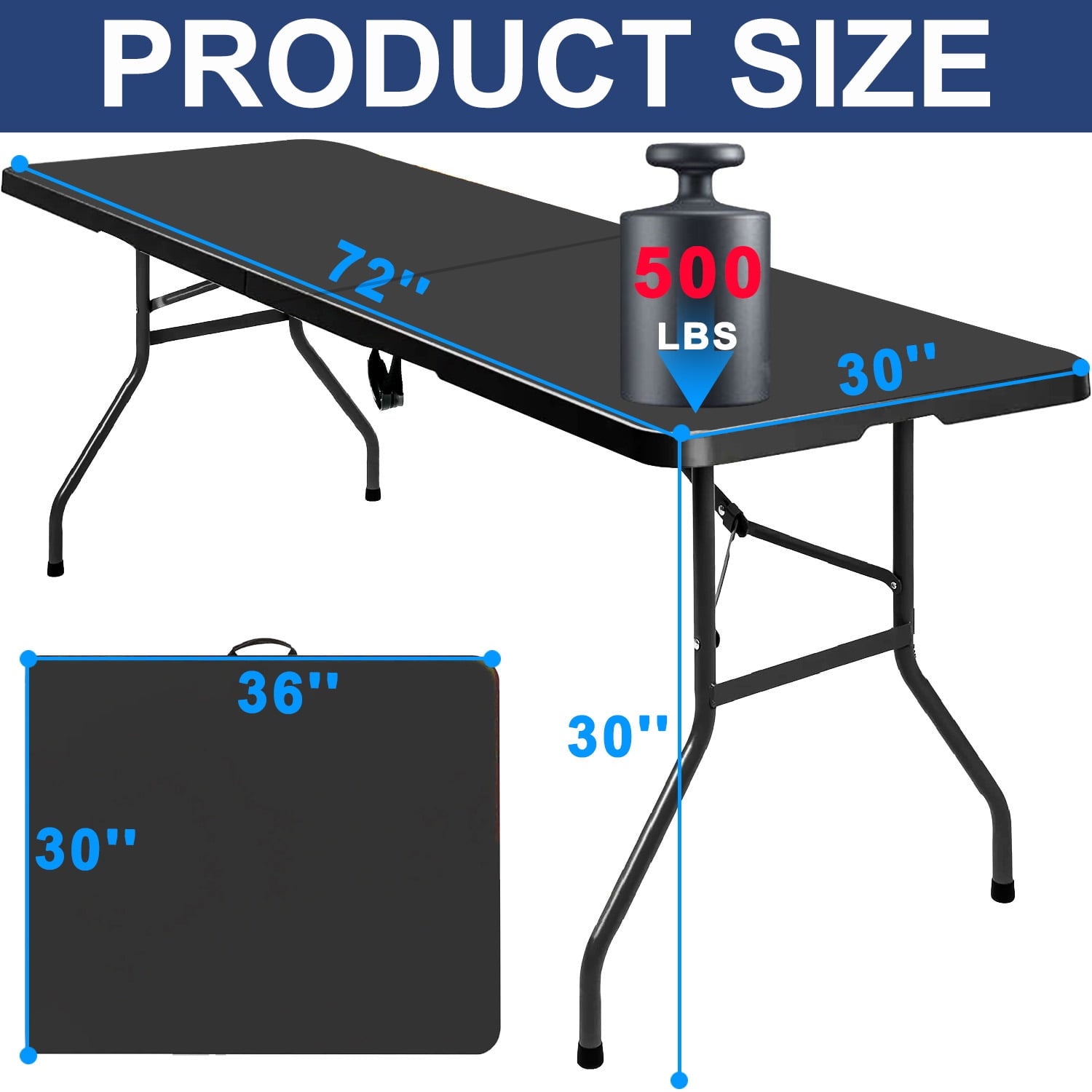 GAZILY 6ft Folding Table Portable Plastic Indoor Outdoor Picnic Party Dining Camping Tables, Black