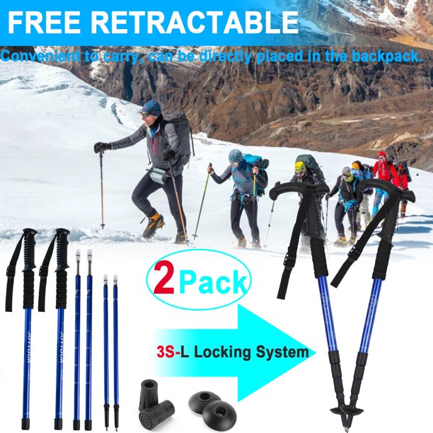 Trekking Poles，2 Pack Lightweight Aluminum Foldable Trekking Walking Sticks，with Extended Down Grip Plus Tip Kit，Adjustable Hiking Trekking Pole for Hiking，Camping，Mountaining