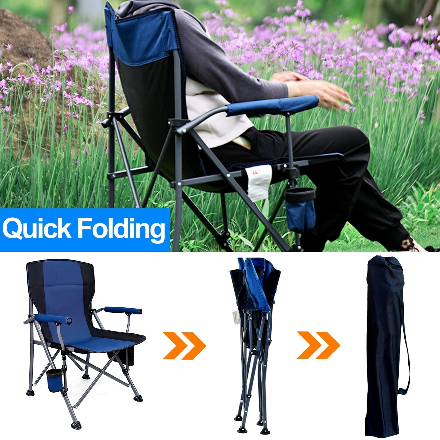 Camping Chairs Clearance for Adults, Portable Folding Lawn Chairs for Outdoor, Dark Blue