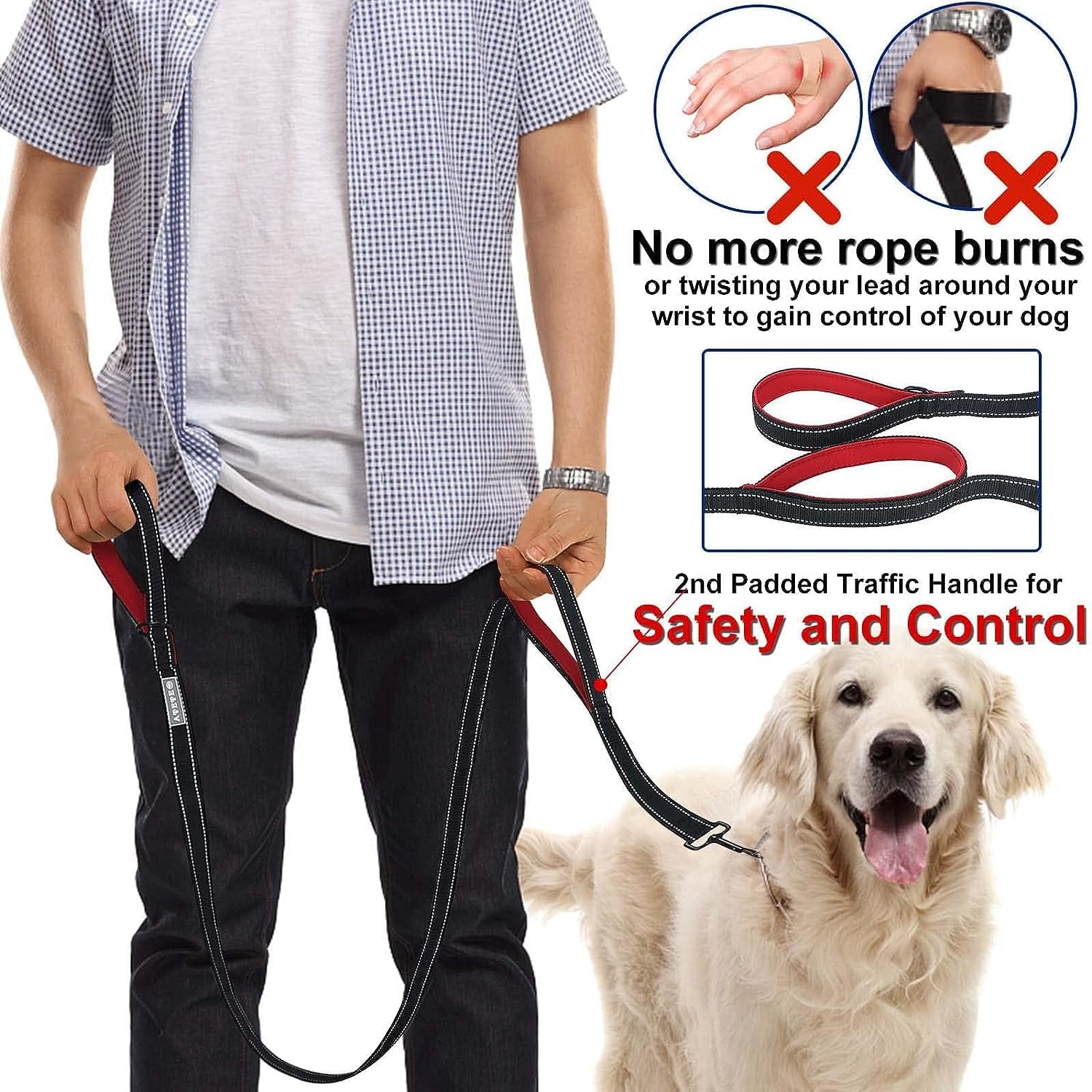 Dog Lead - With Two Padded Handles, Two Dog Leads Modes,Double-Sided Reflective Nylon Dog Leash for Training&Walking Perfect for Medium &Large Dogs