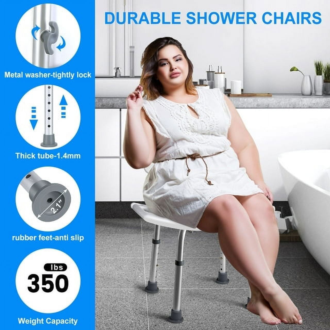 GAZILY Adjustable Shower Chair Seat Bench, White