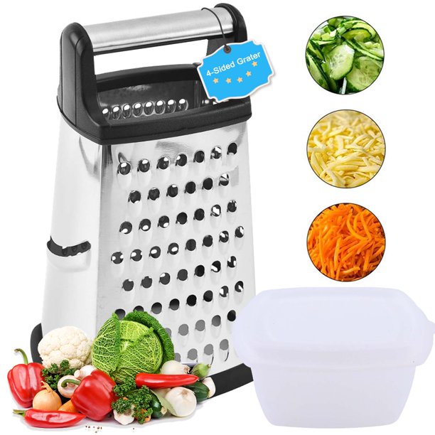 Cheese Grater，Stainless Steel Cheese Grater with Handle，Multi-functional Box Grater with Detachable Storage Container, Graters For Kitchen