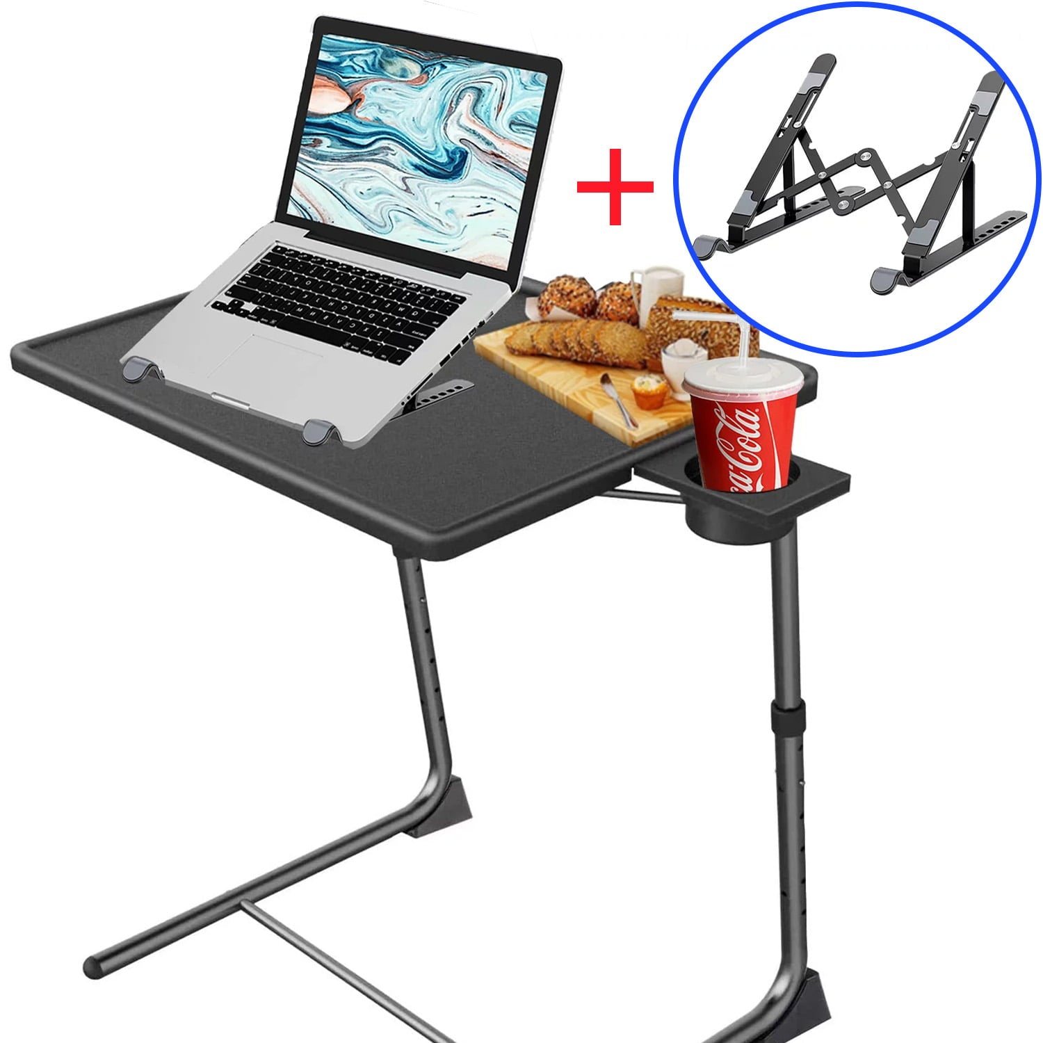 TV Tray Table, Adjustable TV Tray Tables with Laptop Stand, Folding Table Trays, w/6 Height & 3 Tilt Angle, w/Cup Holder, Multifunctional TV Table Tray for Eating & Reading for Eating on Couch, Laptop