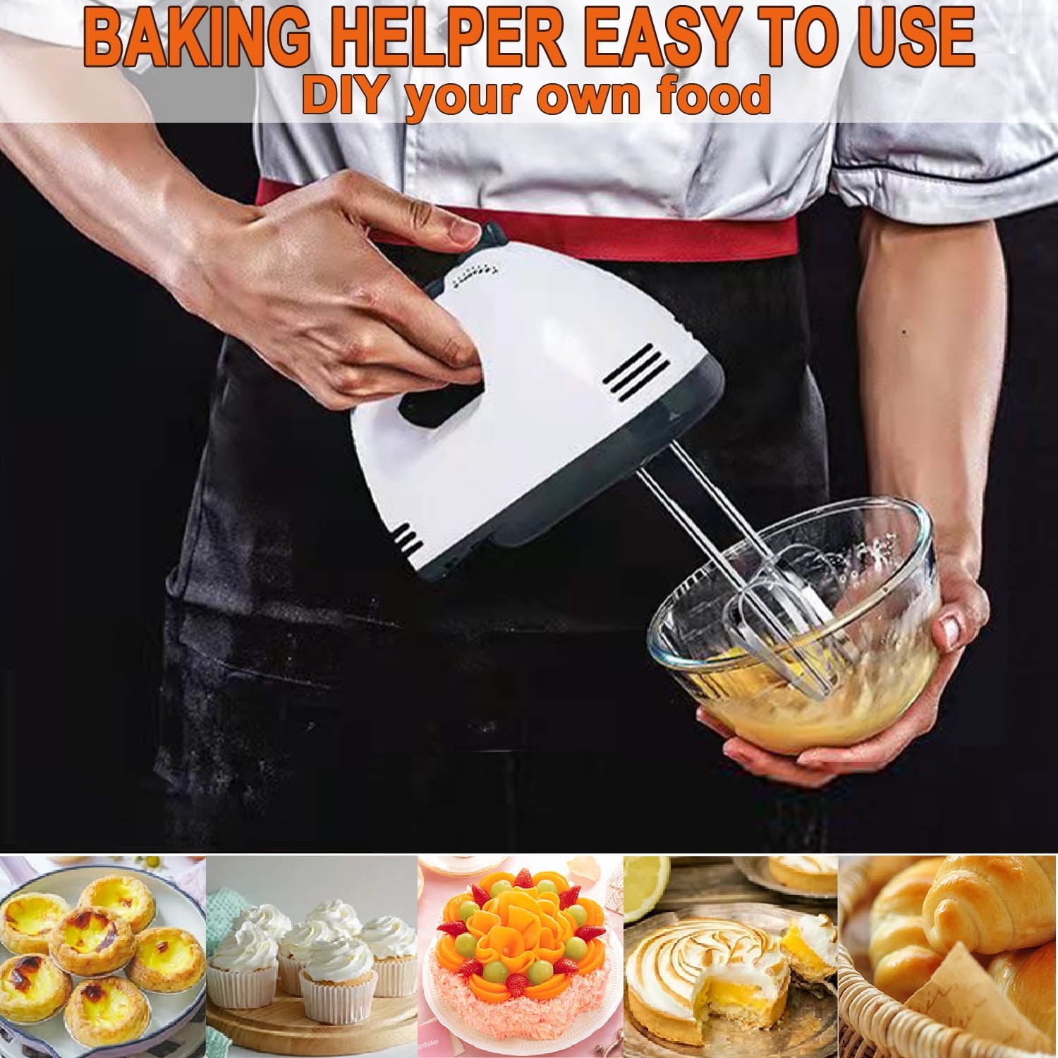 7 Speed Electric Hand Mixer for Kitchen, Blender Quick Burst with 6 Stainless Steel Accessories, 6 Measuring Spoons, 1 Egg Separator for Easy Whipping Dough,Cream,Baking Cake Egg Cream Food Beater