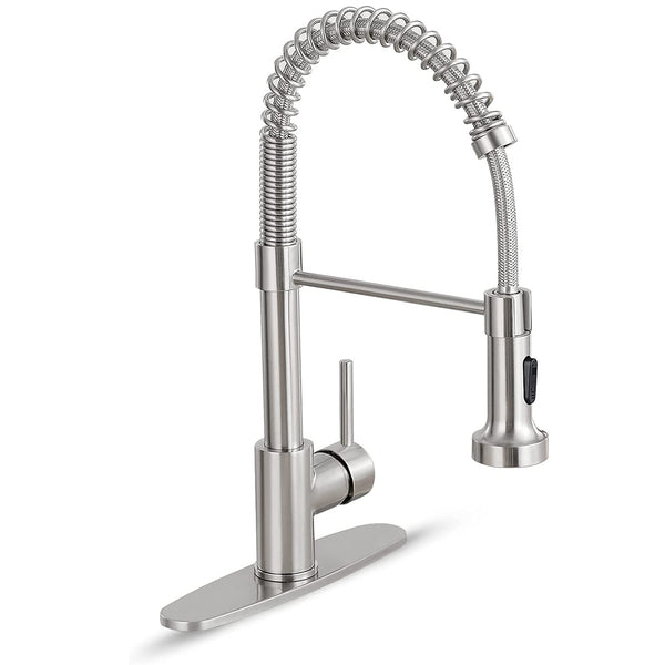 Kitchen Sink Faucet with Pull Down Sprayer, Single Handle, High Arc Brushed Nickel Pull Out Kitchen 360° Faucet with 2 Modes, Durable Stainless Steel (Base Plate Excluded)