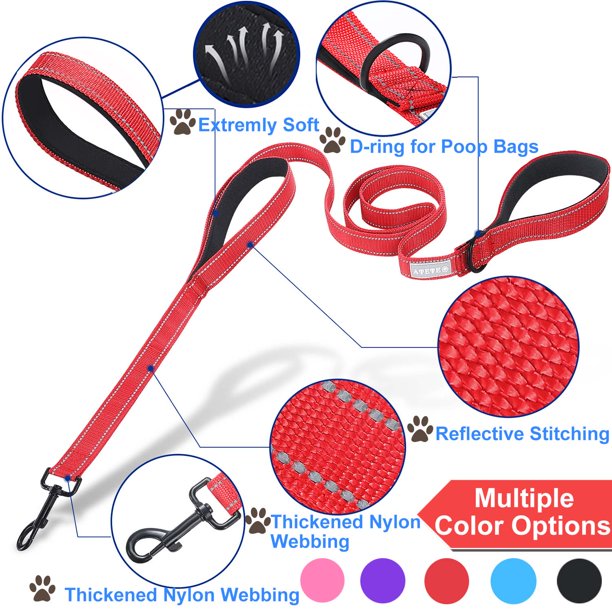 Dog Lead - With Two Padded Handles, Two Dog Leads Modes,Double-Sided Reflective Nylon Dog Leash for Training&Walking Perfect for Small Dogs