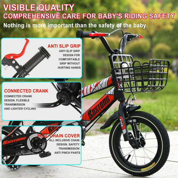 Kids Bike for Boys Girls, 12-18 Inch BMX Style Kid's Bicycles with Training Wheels & Front Handbrake,16" Children's Bicycle, with Kids Helmet & Protective Sports Gear Set, 3-9 Years