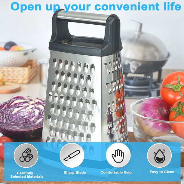 Cheese Grater，Stainless Steel Cheese Grater with Handle，Multi-functional Box Grater with Detachable Storage Container, Graters For Kitchen