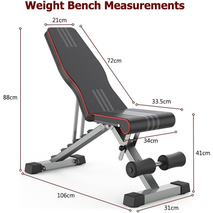 Adjustable Weight Bench - Utility Incline Decline Flat Foldable Bench Press sit up for Full Body Workout Home Exercise Gym Equipment – 7 Adjustable Positions & 2 Training Straps