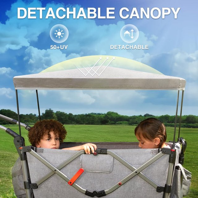 330lbs Beach Wagon Cart, 220L Collapsible Wagon, Heavy Duty Foldable Wagon, Utility Fold Wagon Cart with Big Wheel & Drink Holders for Garden, Camping, Sport, Shopping