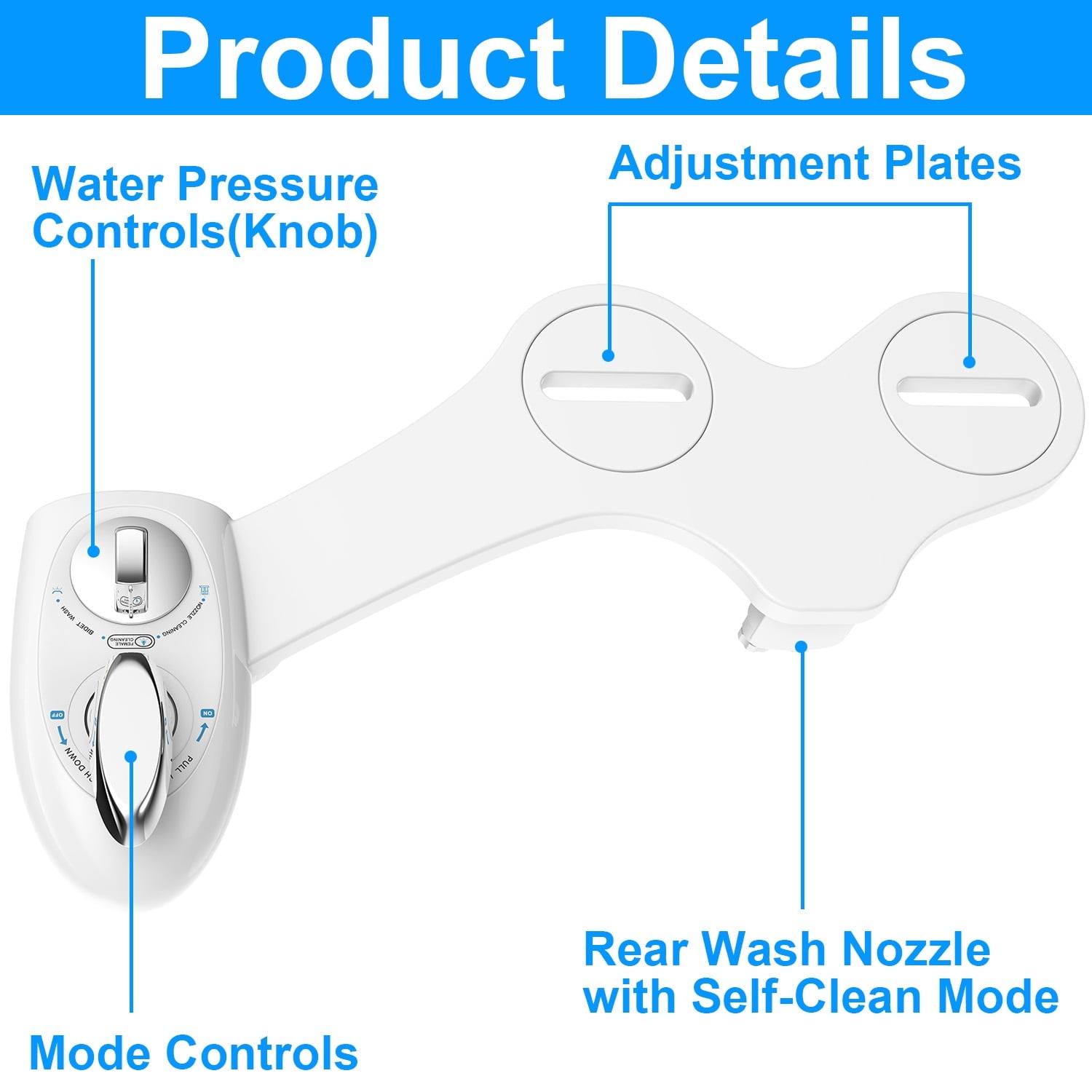 GAZILY Bidet Attachment for Toilet Seat with Pressure Controls,Non-Electric Cold Water Retractable Self-Cleaning Dual Nozzles for Frontal & Rear Wash