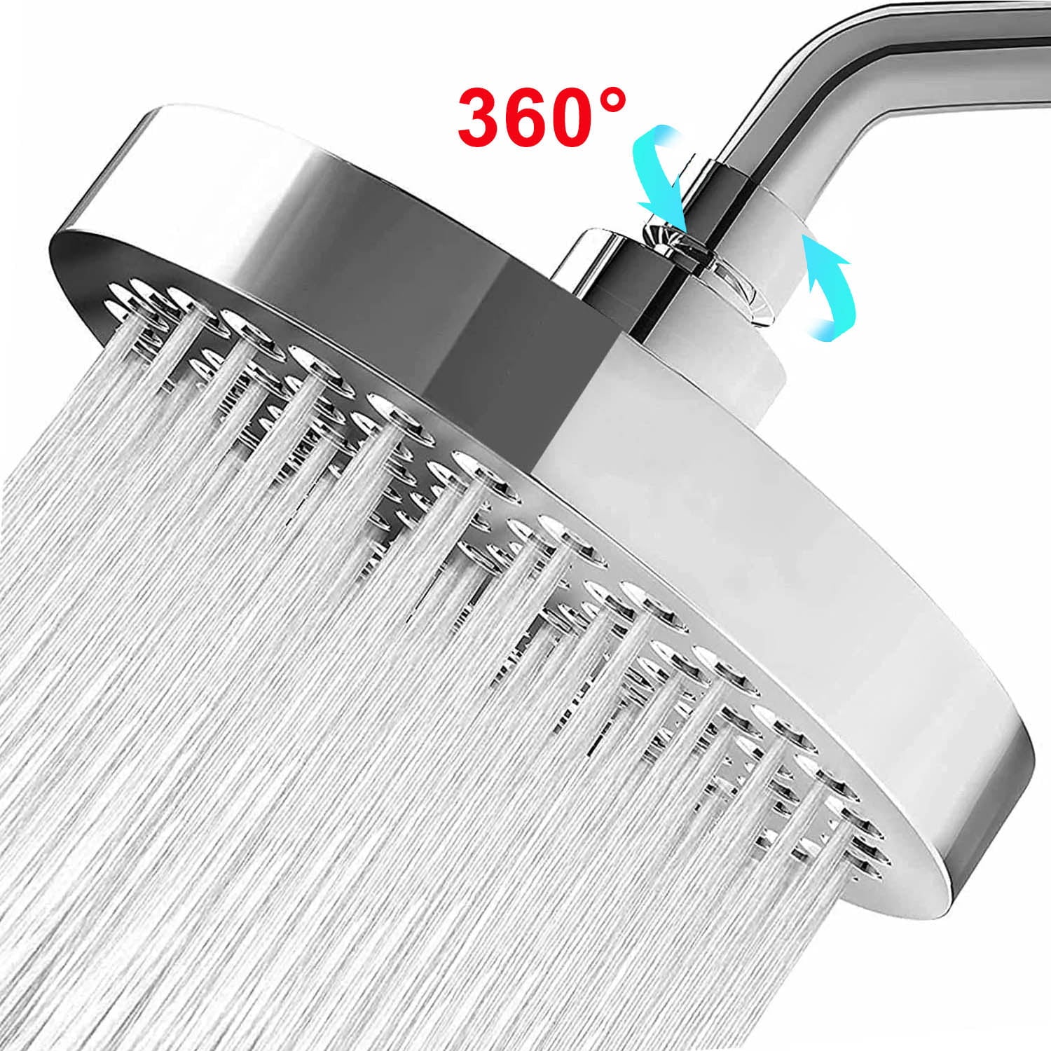 HKEEY Shower Head, 6" High Pressure Shower Head with Tape,360°Rotatable Ball Joint Bathroom Fixed Showerhead,Durable Silicone Nozzles Rain Shower Head,High Pressure Rainfall Luxury Modern Chrome Look