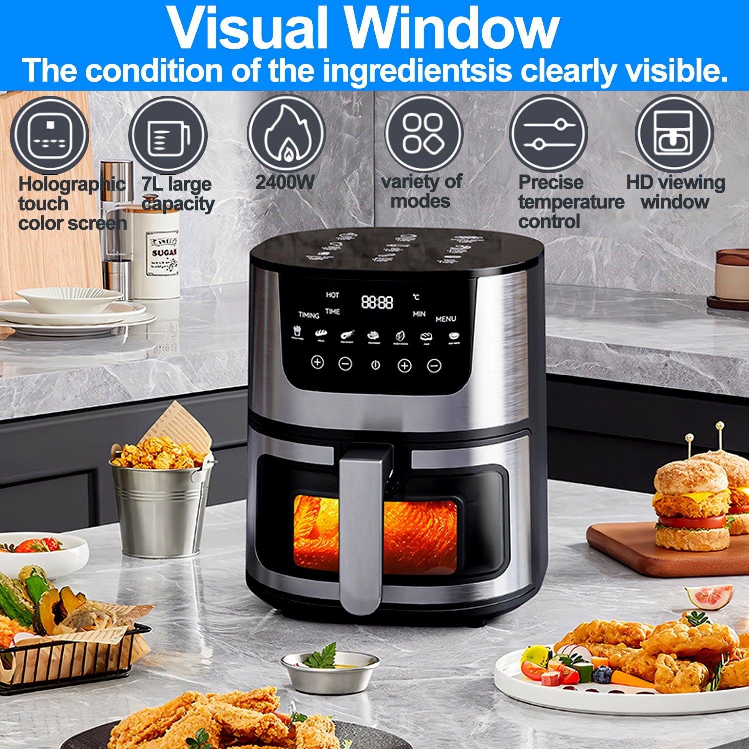 Air Fryer, 7.4 Quart Air Fryer Oven with Touch Screen for Fries/Chicken/Snacks