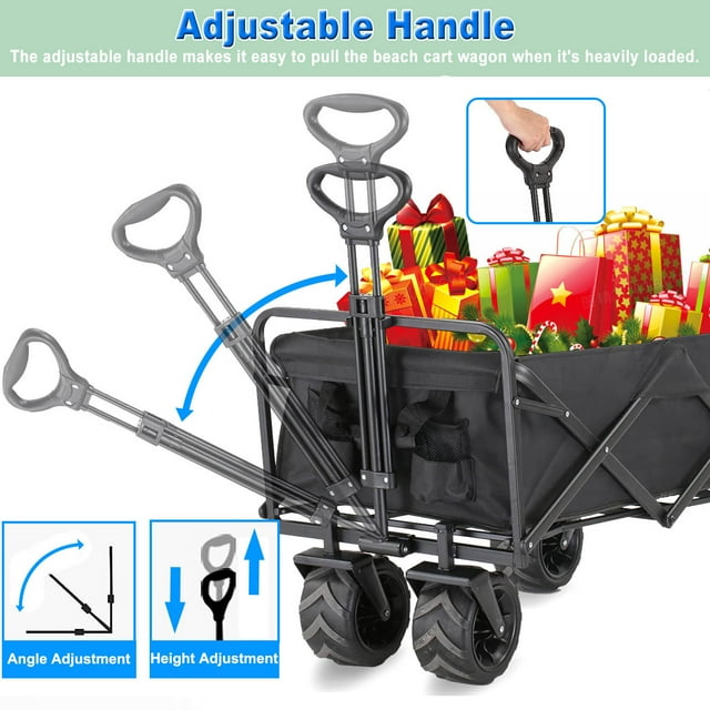 Collapsible Folding Wagon,Heavy Duty Wagon Cart Foldable with Aluminum Table Plate and Extra Pocket / Storage Bag,Utility Garden Carts for Camping Shopping Sports