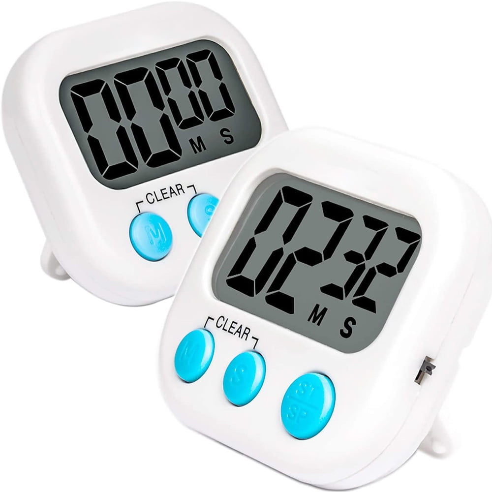 Kitchen Timer, [2 Pack] Digital Kitchen Timer Big Digits, Loud Alarm, Magnetic Backing, Stand, for Cooking Baking(White)