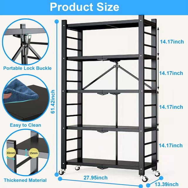 Musment 5-Tier Storage Shelving Unit, Foldable Storage Shelves Wire Shelving Unit Adjsutable Shelf Heavy Metal Shelf, 397lbs Capacity Free Standing Racks Organization