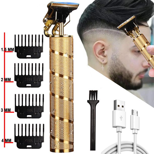 Hair Clippers Beard Trimmer for Men,Electric Cordless Rechargeable Grooming Hair Cutting Kits T-Blade Blade Shaver with 4 Guide Combs Cutting Kits for Family Use Home Daily Use Barbers(Gold)