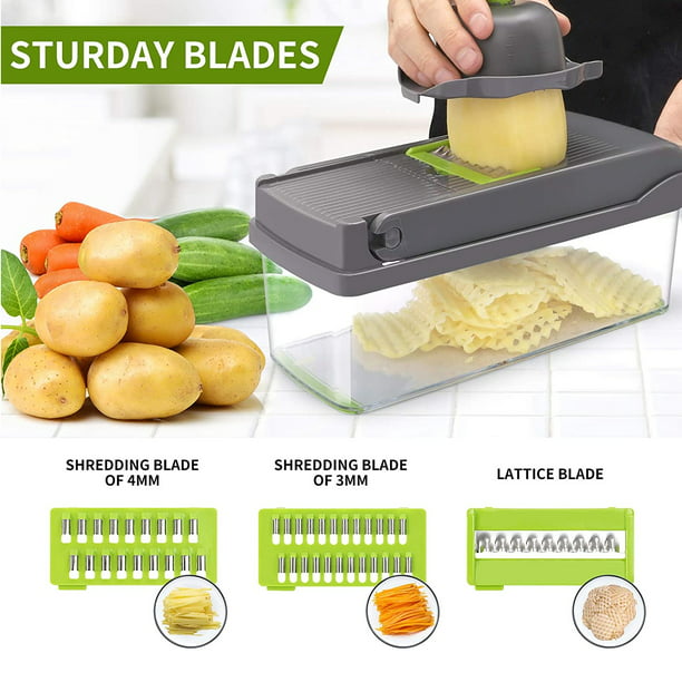 Vegetable Chopper Slicer 14 in 1 Multifunction Veggie Dicer Cutter Onion Chopper for Tomato Potato Carrot Garlic Fruits and Salads Slicing Chopper with Container Dicing Shredding with Egg Slicer