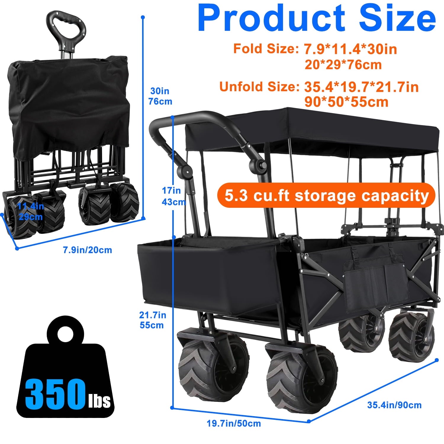 Musment 350 lbs Capacity Collapsible Wagon with Foldable