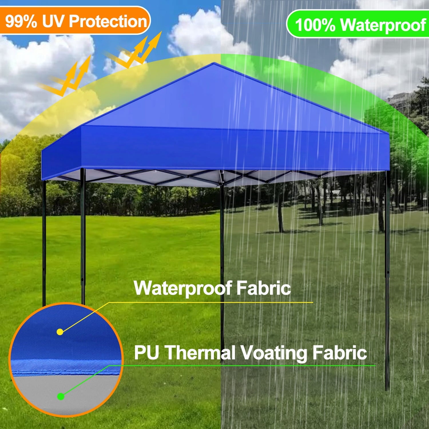 Canopy Tent, 10x10 ft Easy Pop up Outdoor Tent, Portable Straight Leg Gazebo Instant Canopy, Blue