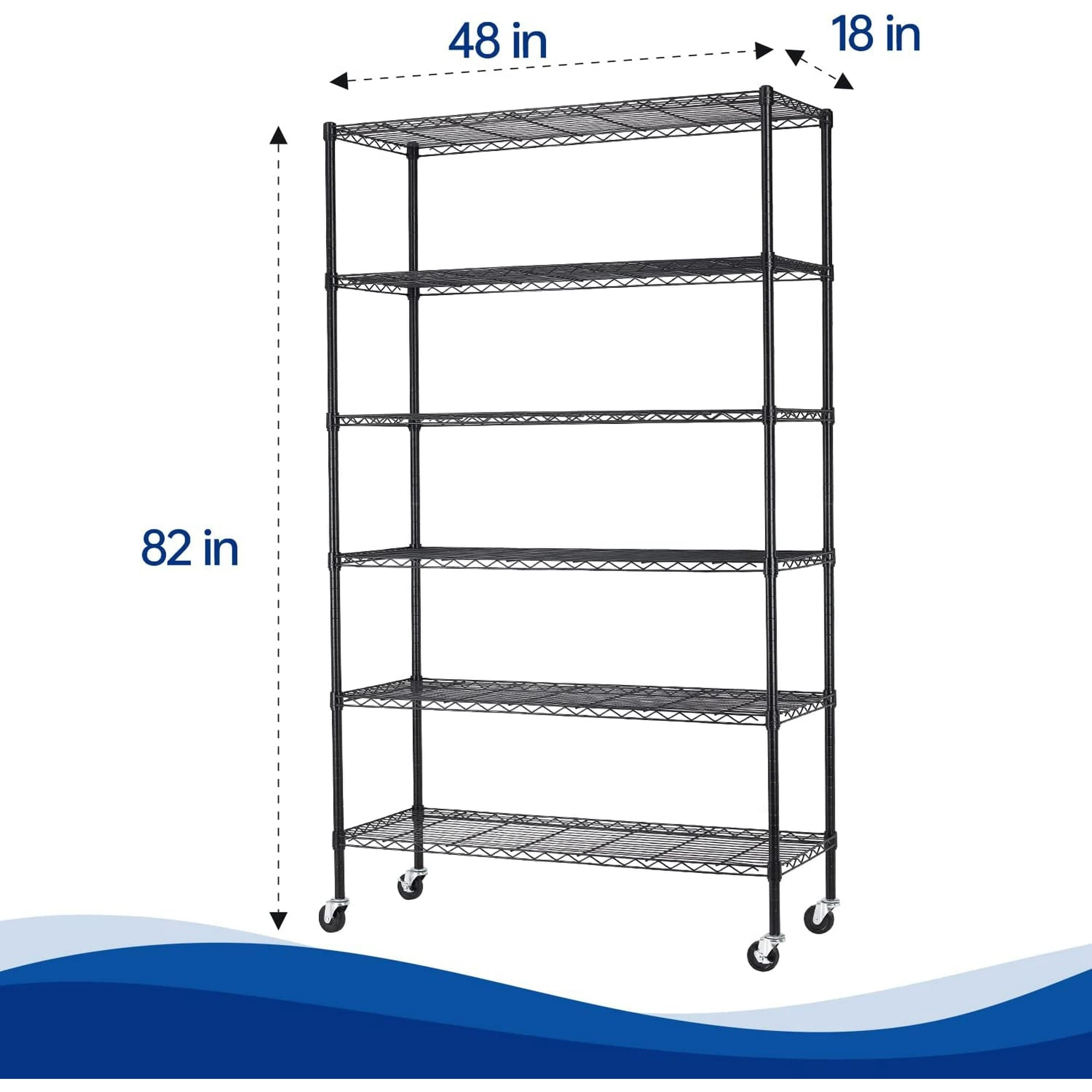 Storage Shelves , 4-Shelf on Casters Commercial Wire Shelving Unit Adjustable Layer Metal Rack Strong Steel for Restaurant Garage Pantry Kitchen,Black