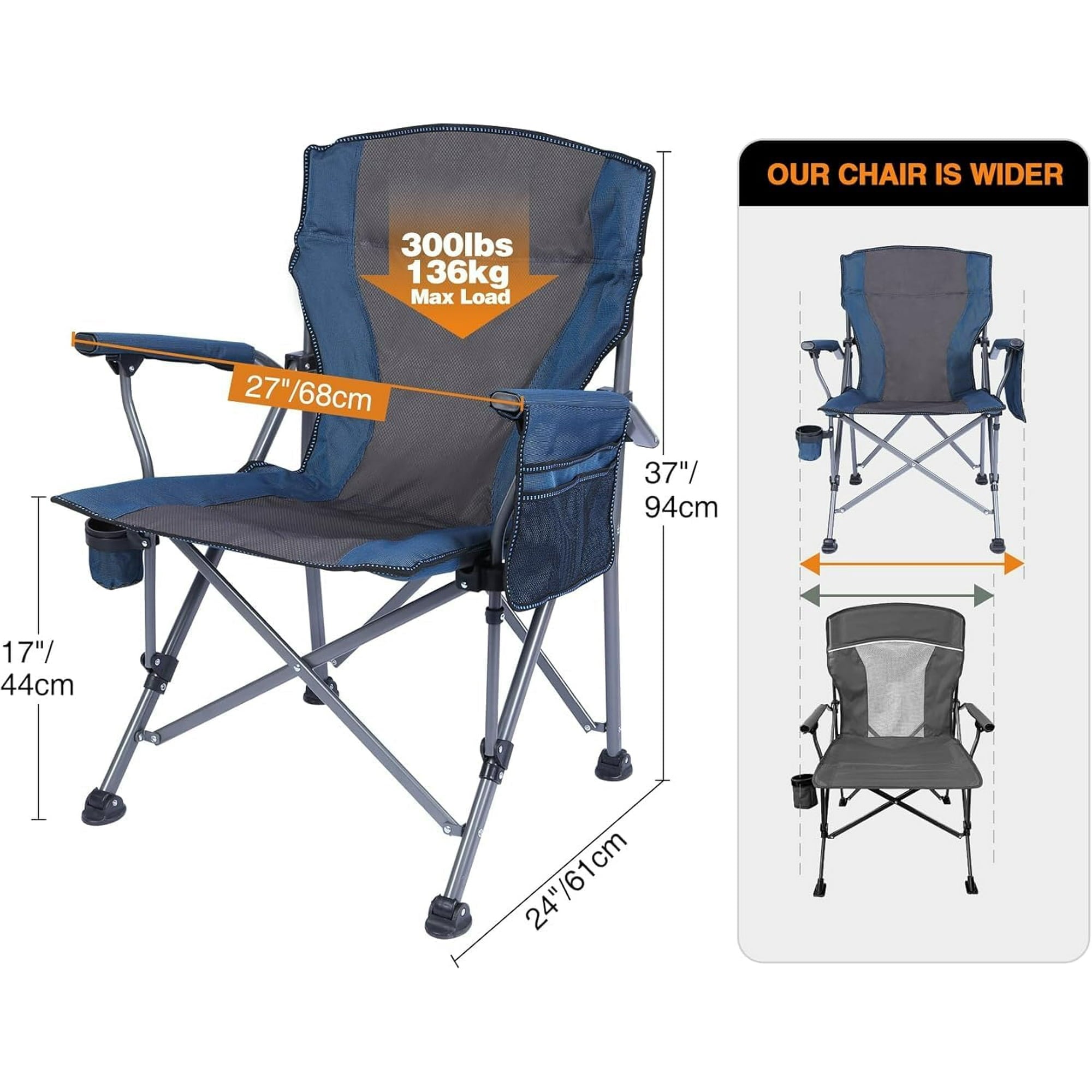 Folding Camping Chairs, Portable Lawn Chairs with Side Pocket and Cup Holder for Adults