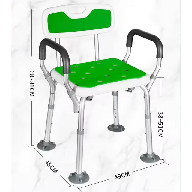 Shower Chair with Arms and Shower Grab Bar,Unique Heavy Duty Cross bar Supports Bath Chair, Bath Stool Handicap Shower Stool for Disabled Elderly Seniors Height Adjustable,Supports up to 500 lbs