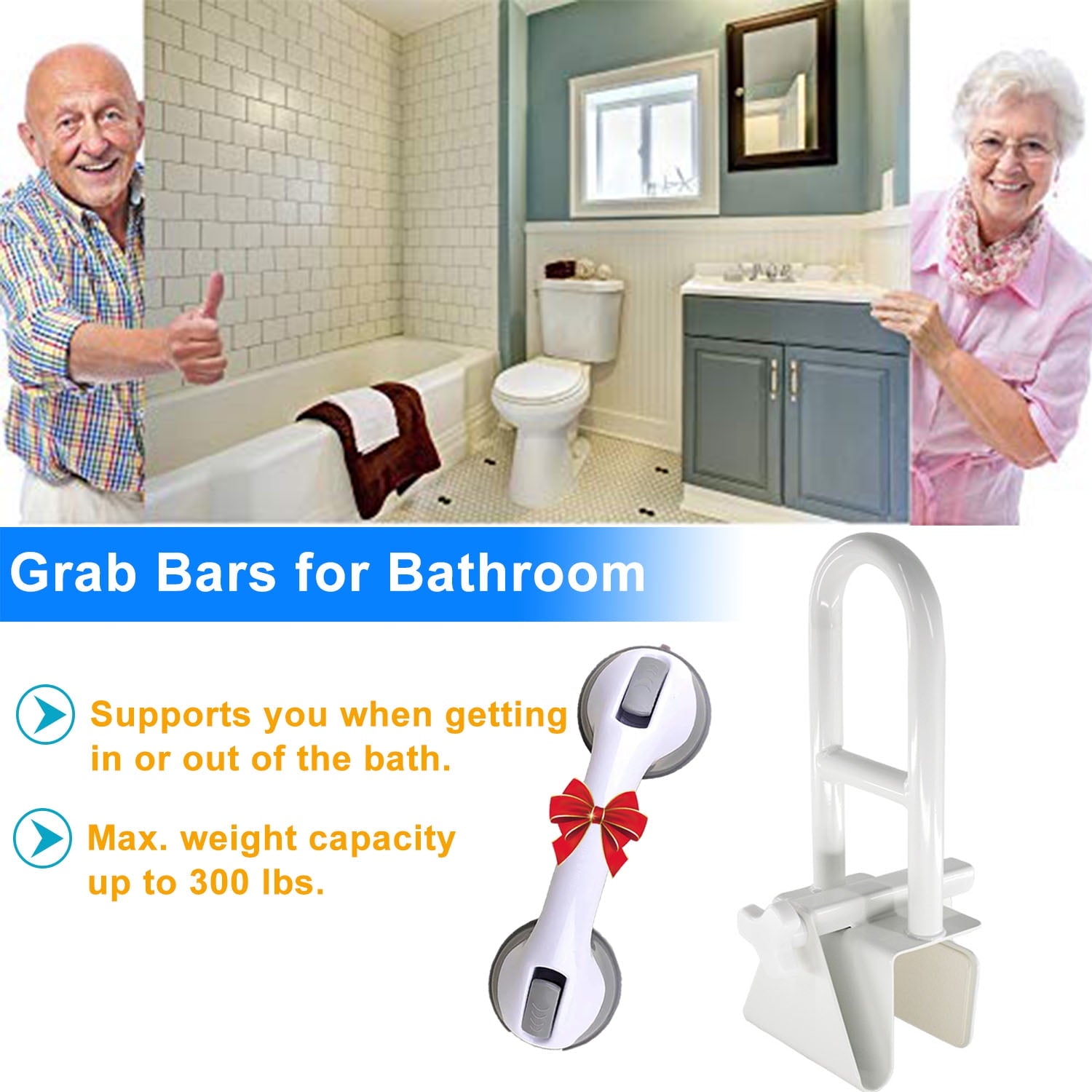 HKEEY Adjustable Bathtub Grab Bar，Bathroom Bathtub Safety Rail with Shower Handle, Non-Slip Shower Bar, Bathtub Support, for Elderly, Seniors & Handicapped