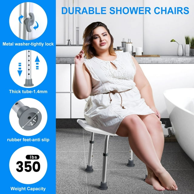 Musment Bath Shower Chair Shower Stool with Shower Grab Bar, Height Adjustable Bath Bench, Support 350 lbs for Seniors, Elderly, Disabled, White