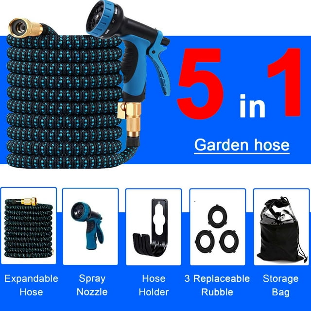 Garden Hose 50FT Water Hose with 10 Function Hose Nozzle Sprayer, Lightweight & No-Kink Flexible Garden Hose, Tough & Flexible, Durable and Lightweight, Rust Proof hose for Yard, Outdoor, RV