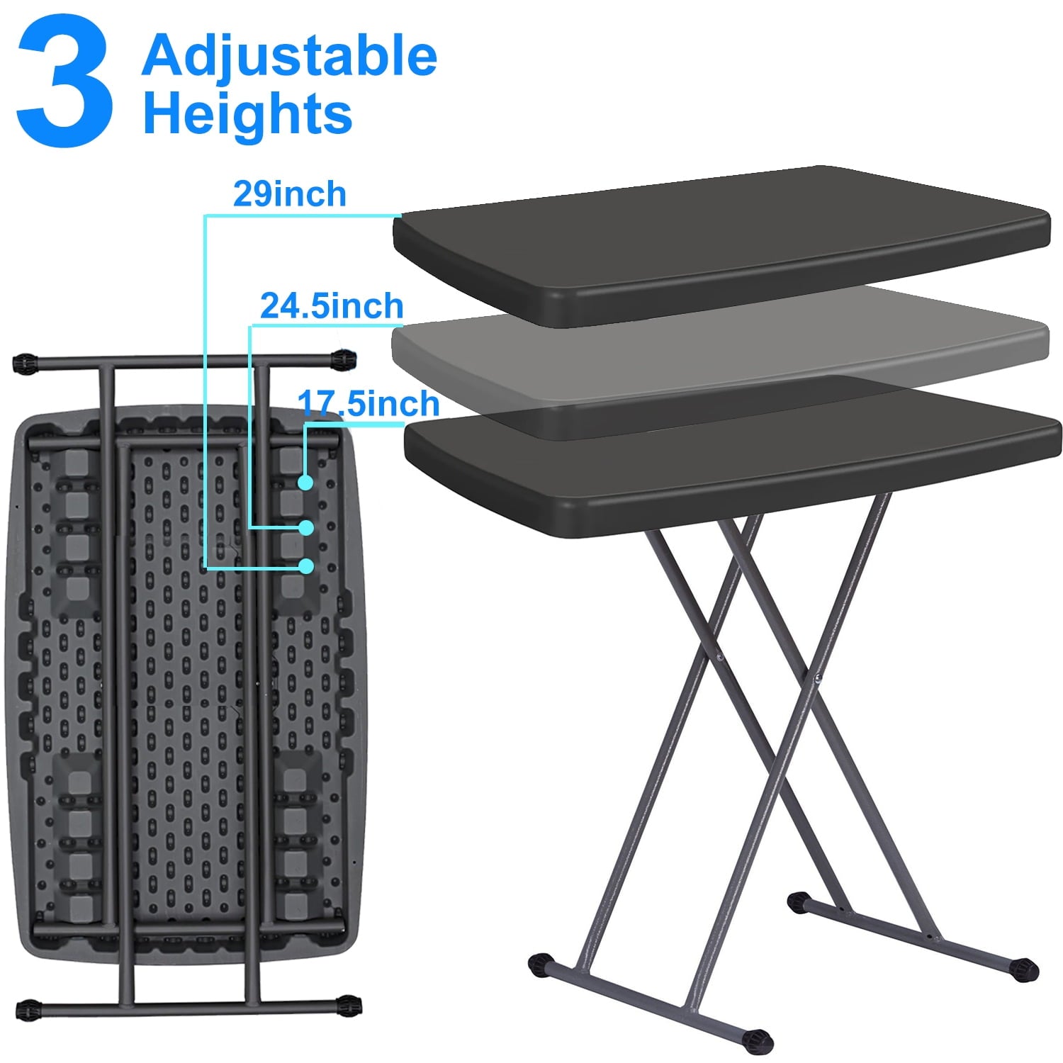 Musment 30 inch Personal Folding Table Adjustable Resin TV Tray Table, Black