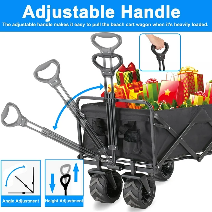 Collapsible Folding Wagon Cart, 350LBS Large Capacity Heavy Duty Utility Garden Cart with Aluminum Table Plate and All-Terrain Wheels for Grocery,Garden,Shopping, Camping, Sports ,Outdoor, Beach