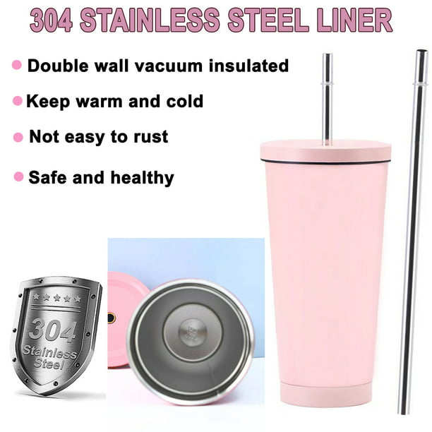 25oz Stainless Steel Car Coffee Cup Insulated Tumblers with Lids and Straws Double Wall Vacuum Travel Coffee Mugs Hot and Cold Beverage Portable Thermal Cup for Home Office Outdoor,Pink