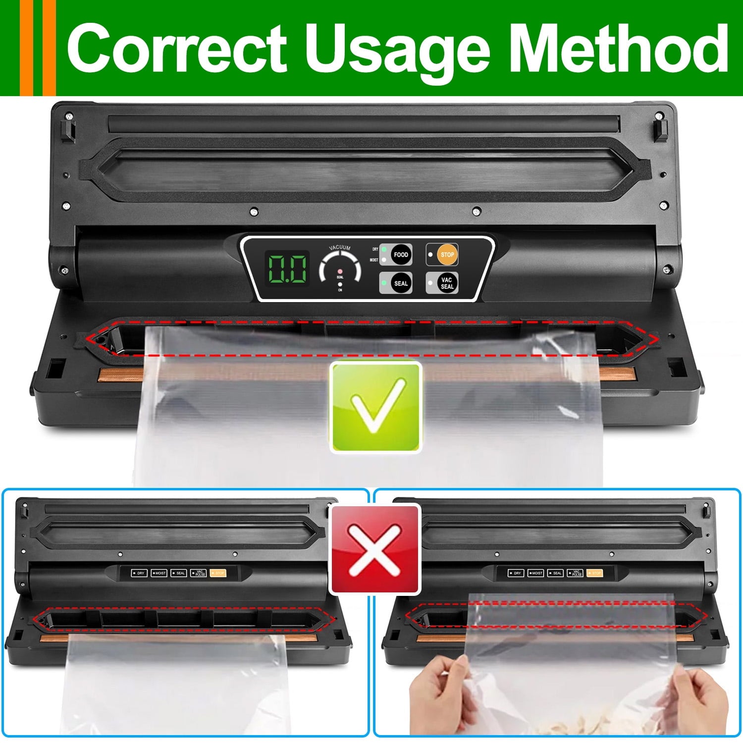 Food Vacuum Sealer Machine with 2 Rolls Food Vacuum Sealer Bags, Food Storage Saver Dry & Moist Food Modes, Led Indicator Lights, Easy to Clean