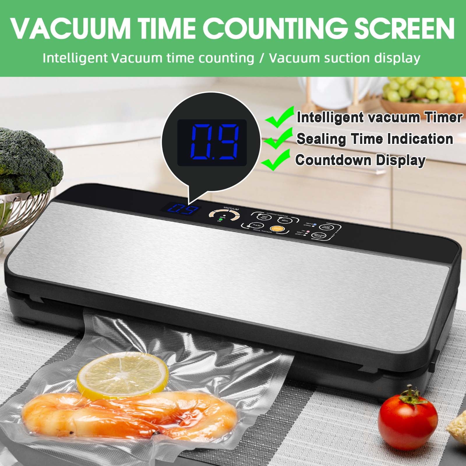 Food Vacuum Sealer Machine,Auto&Manual Food Sealer with 2 Rolls Food Vacuum Sealer Bags for Food Preservation,Food Storage Saver Dry & Moist Food Modes, Built-in Cutter&Bag Storage,LED Indicato