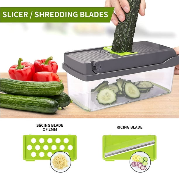 Vegetable Chopper Slicer 14 in 1 Multifunction Veggie Dicer Cutter Onion Chopper for Tomato Potato Carrot Garlic Fruits and Salads Slicing Chopper with Container Dicing Shredding with Egg Slicer