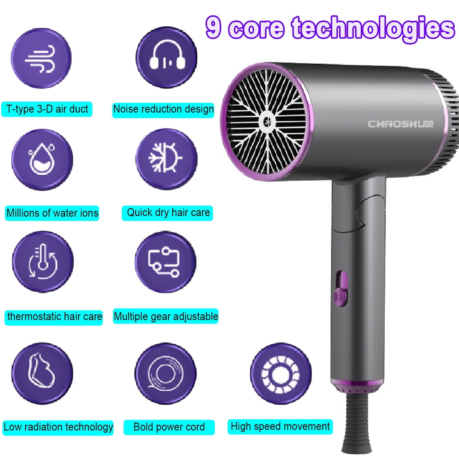 HKEEY Hair Dryer,1200W Professional Ionic Hair Blow Dryers,Powerful Hot/Cool Wind Blow Dryer,Foldable with 2 magnetic styling accessories Travel & Home Use, Black