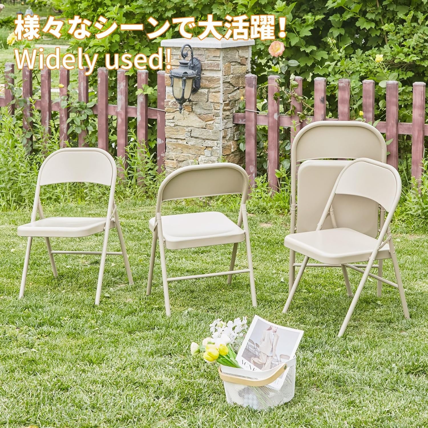 GAZILY Folding Chair, Foldable Chair, Set of 4, Metal Fold Up Chair for Home, Office, Dining, Portable and Compact Metal Frame Folding Seat, Fold Out Chair Indoor & Outdoor