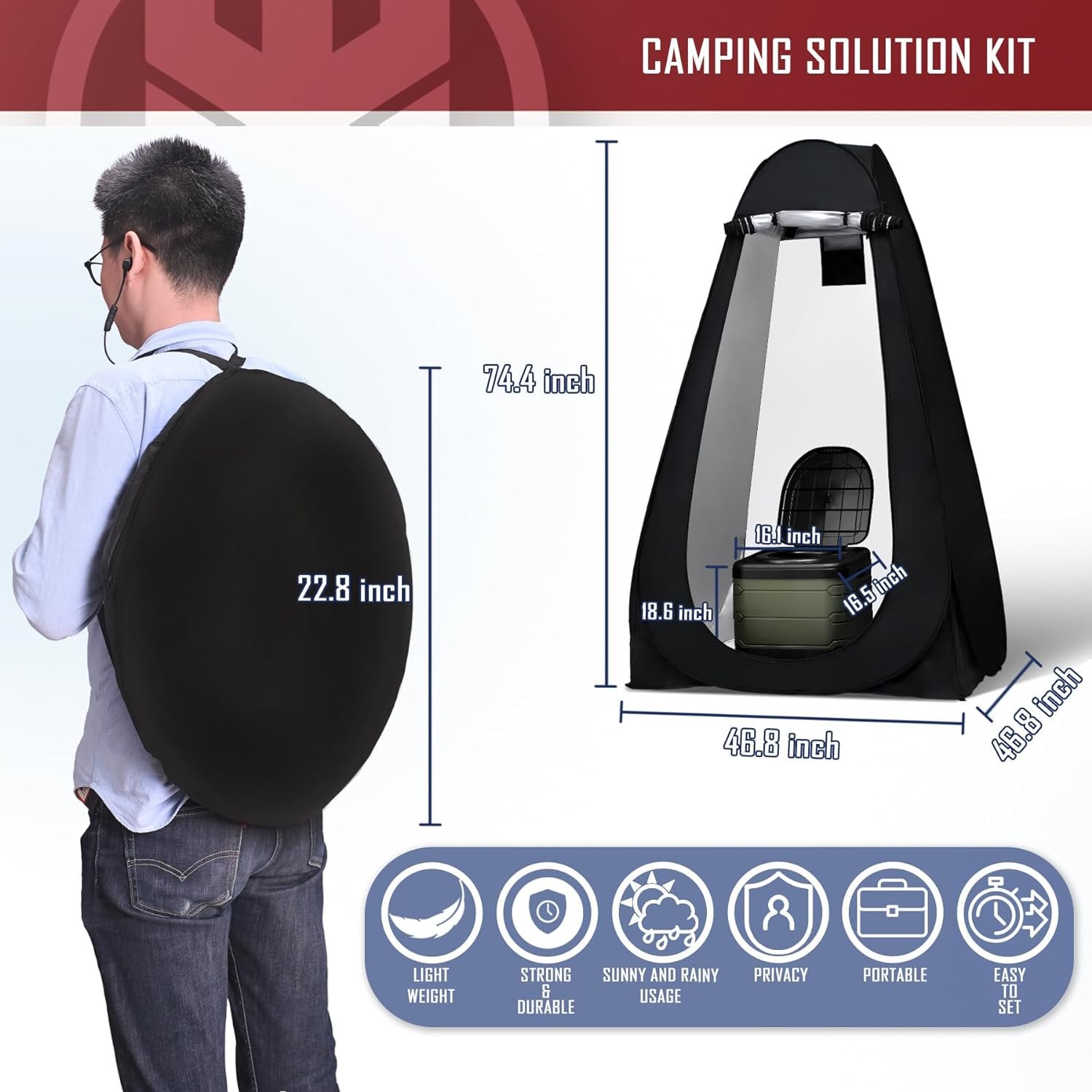 Portable Toilet Kit for Adults,Pop Up Privacy Tent,Large Portable Toilet Potty for Adults,12 Toilet bags,12 pack Liquid Waste Gel,Washable,portable outdoor showers, tents,camp toilets,changing rooms