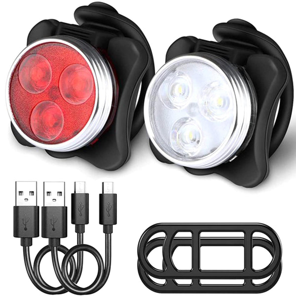 USB Rechargeable Bike Light Set,Super Bright Front Headlight and Rear LED Bicycle Light,650mah Lithium Battery,4 Light Mode Options(2 USB cables and 4 Strap Included)